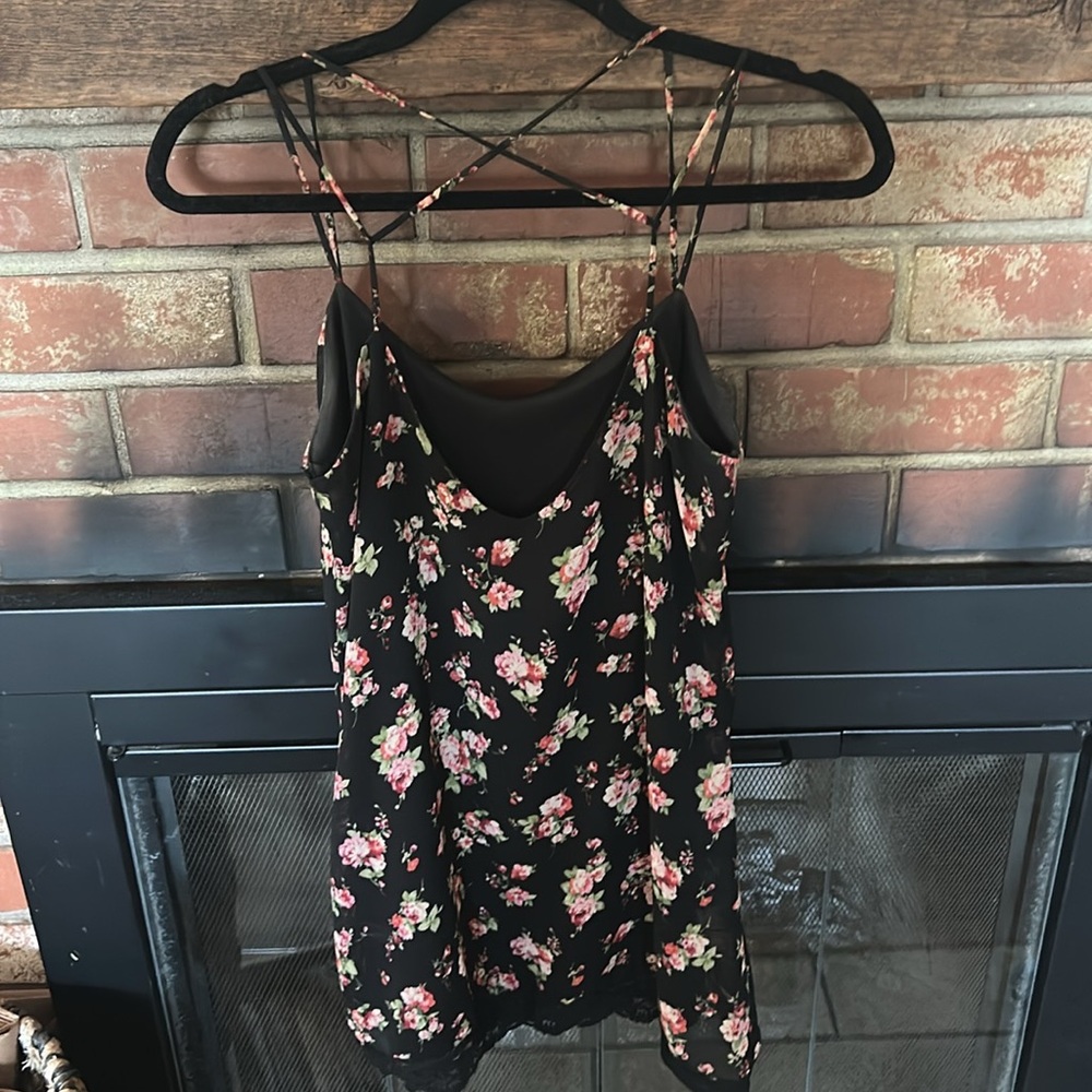 Floral Black Spaghetti strap slip dress